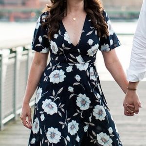 Navy Blue Floral Wrap Dress